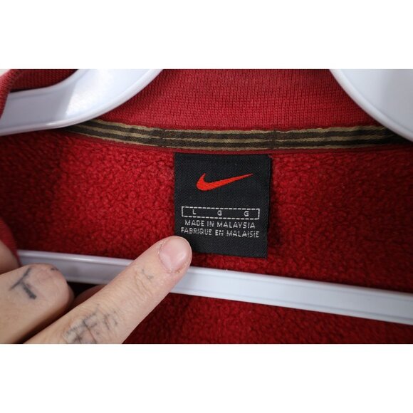 Vtg Nike Mens L Distressed Spell Out Travis Scott Mini Swoosh Sweatshirt Red - Picture 11 of 16